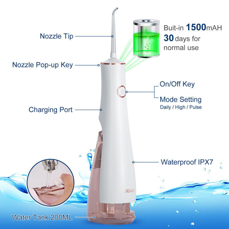 Seago Water Flosser зубной очиститель с 5 насадками переносная зубная вода Jet & Sonic электрическая зубная щетка с 8 головками