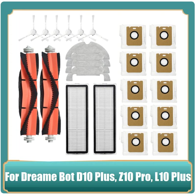 Dreame Bot-Robô Aspirador Peças Acessórios, Escova Lateral Principal, Filtro Mop, Saco De Pó, D10 Plus, RLS3D, Z10 Pro, L10 Plus, 22pcs