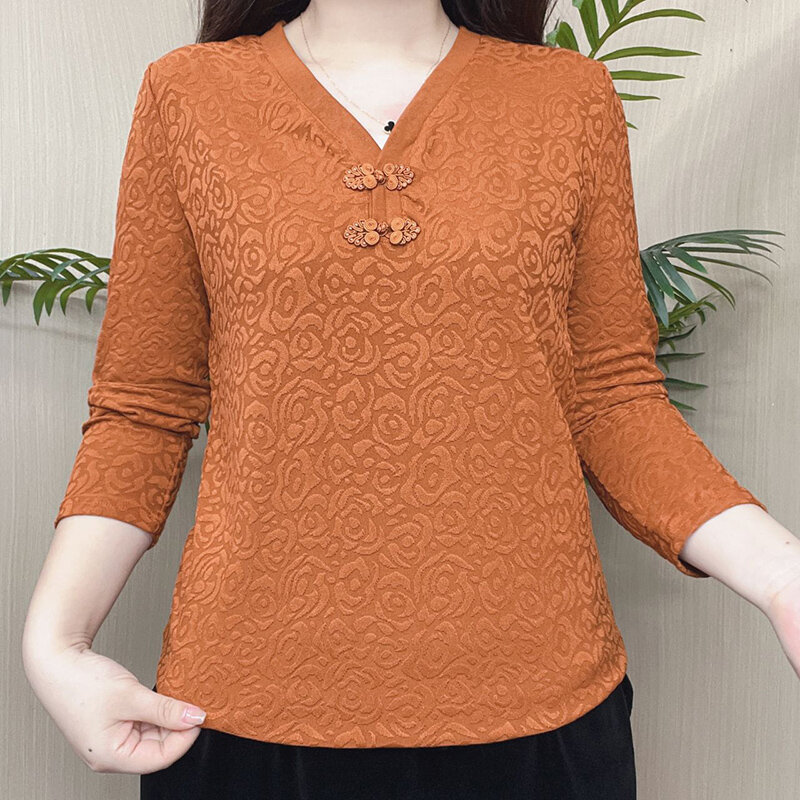 Modne guziki z dekoltem w serek w jednolitym kolorze koszule damskie odzież 2024 jesienna luźne pulowery w stylu Casual bluzka do pracy