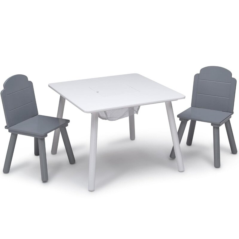 Conjunto de mesa e cadeira infantil com armazenamento, mesa delta, branco, cinza