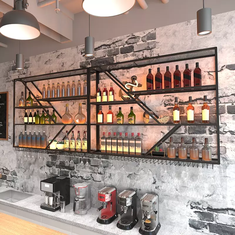 Porte-verre à vin de cuisine moderne, grand mur en métal, rangement pour champagne T1, décoration de bar