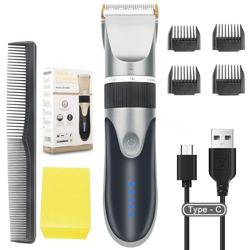 Profissional Cordless Electric Hair Clipper para homens, aparadores de cabelo barbeiro para adultos e crianças, máquina recarregável cortador de cabelo