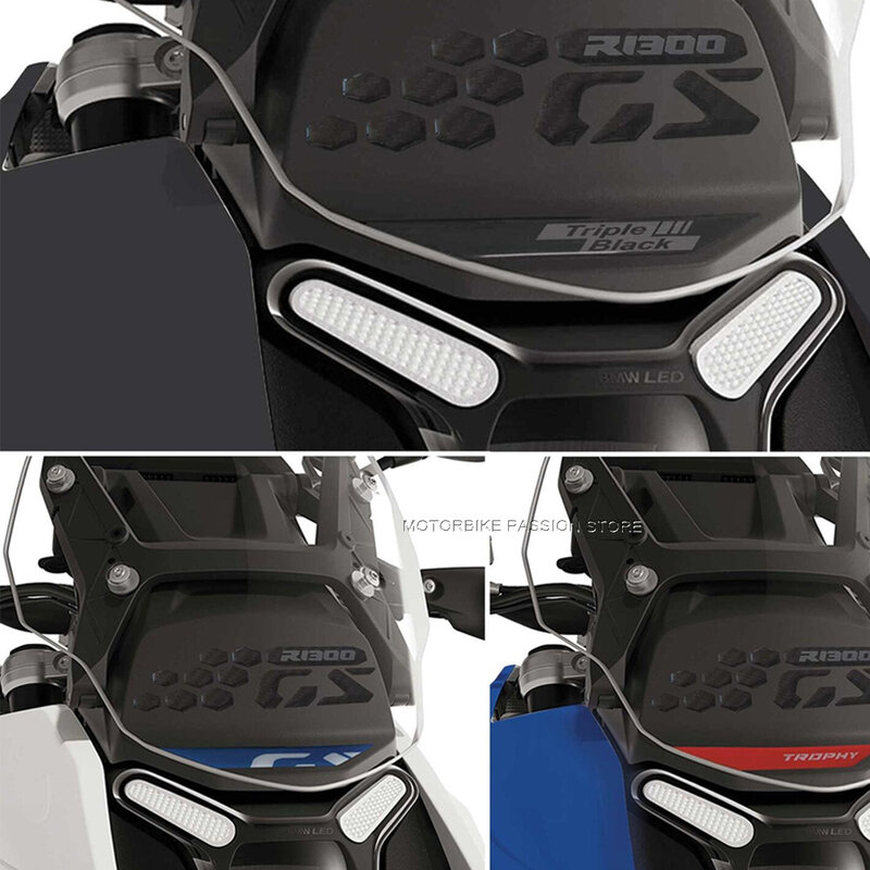 สติกเกอร์แฟริ่ปด้านหน้าสำหรับ BMW R1300GS สติกเกอร์กระจกรถจักรยานยนต์กันน้ำ3D การ์ด R 1300 GS ถ้วยรางวัลสามชั้นสีดำ