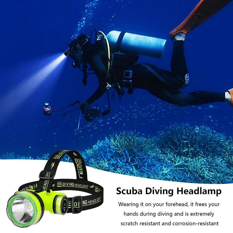 LED Underwater Fishing Farol, impermeável, super brilhante, recarregável, Camping Light, Head Lamps, Zoomable, 2 modos, 350m