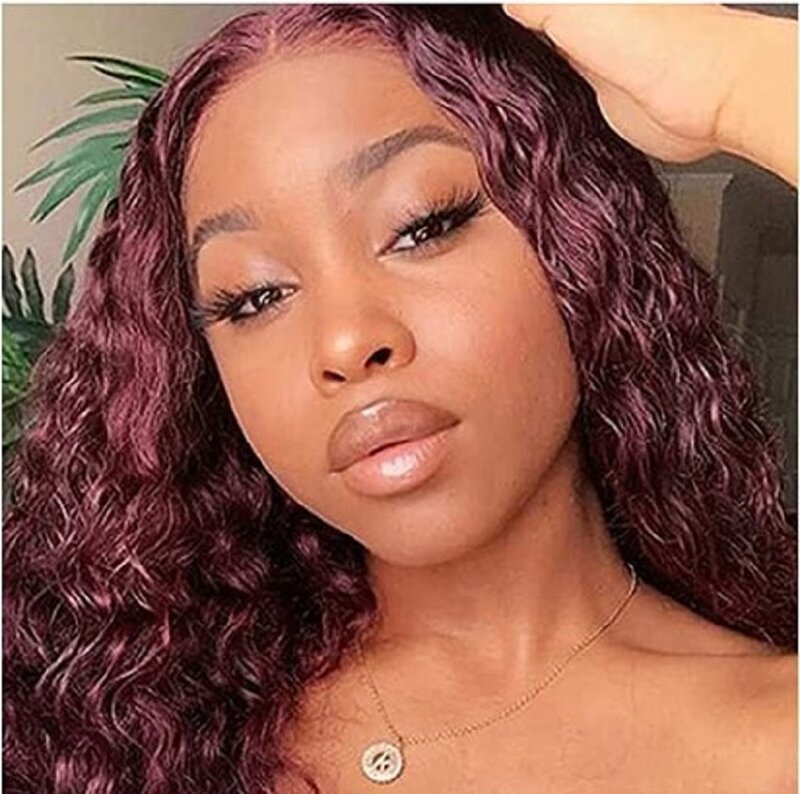 99J/Burgundy Transparent Deep Wave Human Hair Wigs for Women 13x4 Lace Front Wigs Human Hair Pre-Plucked Natural Hairline