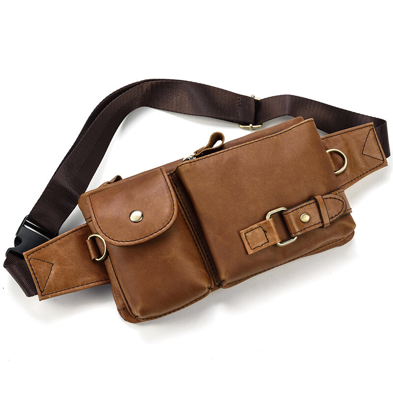 Genuine Leather Man Waist Pack Fanny Pack Shoulder Belt Bag Phone Pouch Sporty Small Crossbody Bag Male Travel Chest Bags