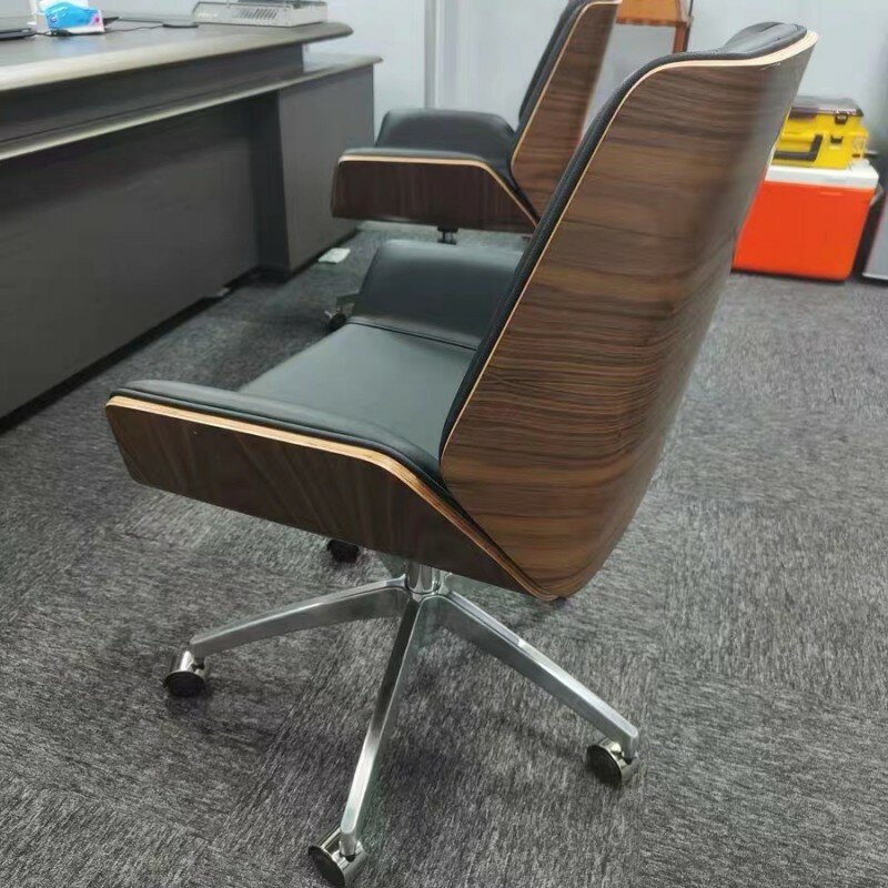 Mid-Back Bentwood Swivel Office Computer Chair PU Leather Office Furniture For Home,Conference Mid Century Adjustable Armchair