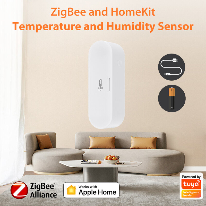 HomeKit-Sensor de Temperatura e Umidade Tuya ZigBee, Casa Inteligente, Controlador de Higrômetro Interior, Funciona com Vida Inteligente, Alexa, Google