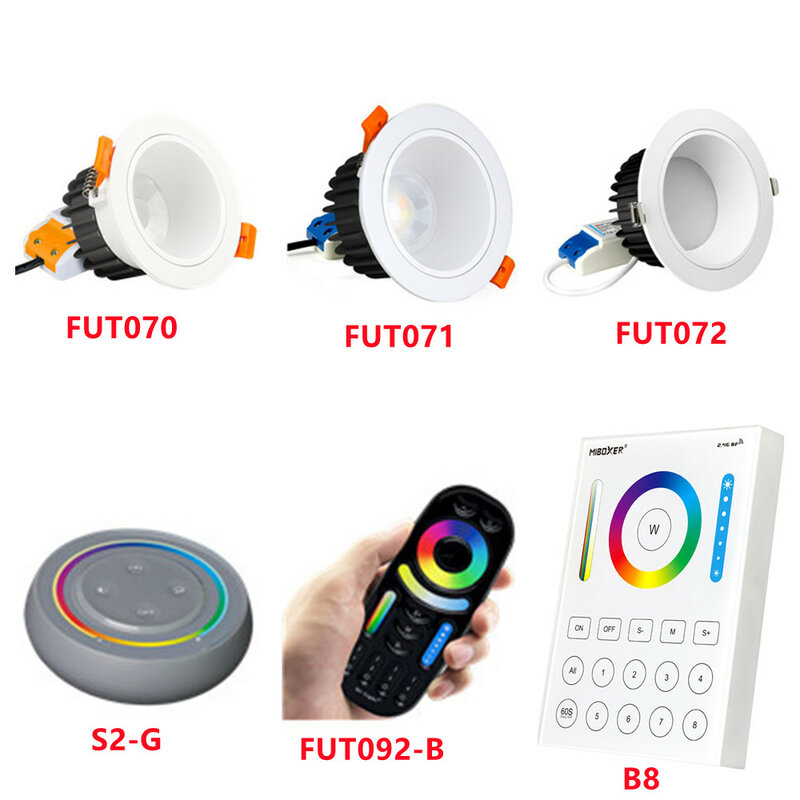 APP التحكم FUT070 FUT071 FUT072 الأضواء 6 واط 12 واط 18 واط RGB + CCT LED النازل متوافق 2.4 جرام هرتز RF تحكم عن بعد AC100 ~ 240 فولت