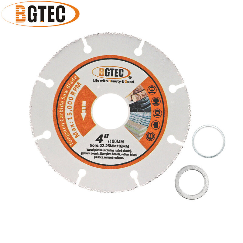BGTEC-disco de corte de madera soldado al vacío, hoja de sierra de tubo de goma de PVC y plástico, 4/4.5/5 pulgadas, bore22 mm, 1 unidad