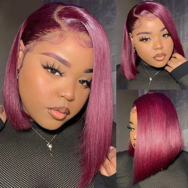 MARRYU Clearance Sale Burgundy Lace Front Bob Wigs Human Hair Short Straight 13x4 Lace Frontal 99J Color Bob Wig Pre Plucked Wig
