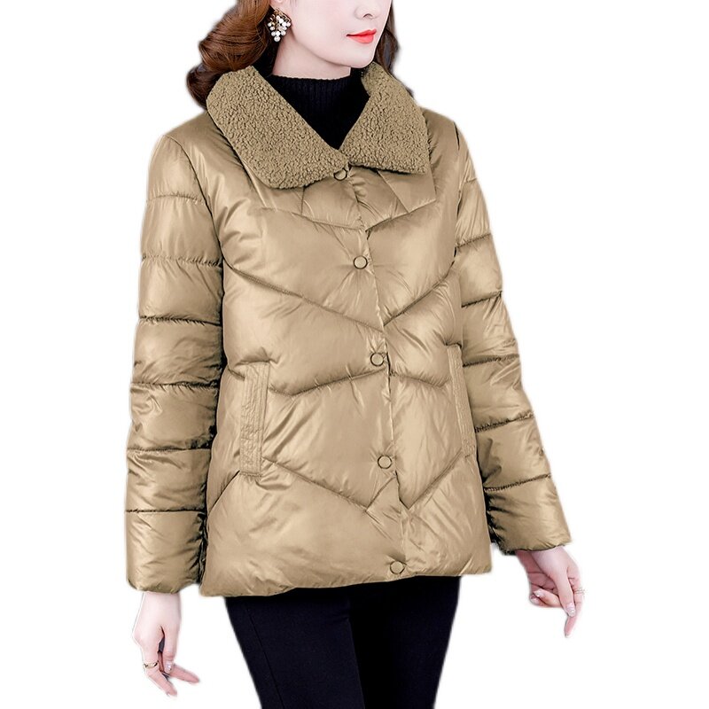 Новинка Осень-зима 2023, Женская легкая пуховая хлопковая куртка с свободным воротником, облегающее и теплое короткое пальто большого размера