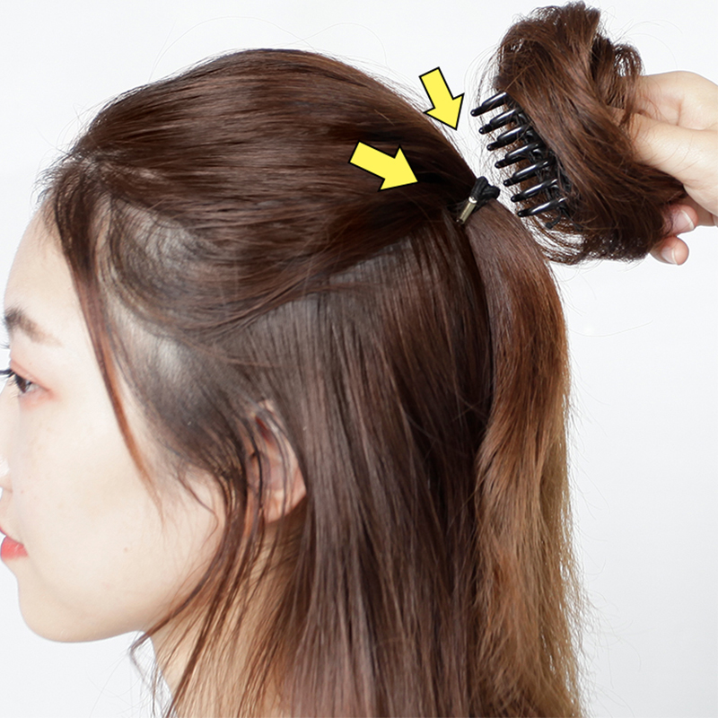 Pinza de pelo sintética para mujer, moño de pelo rizado, resistente al calor, color dorado, blanco y gris