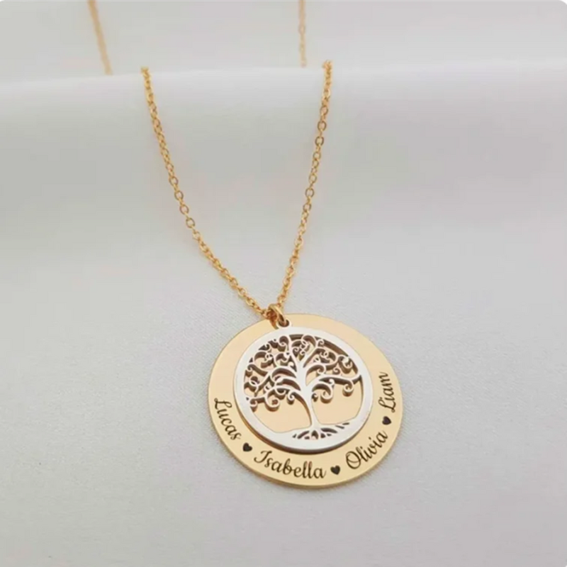 1pc Custom Names Family Tree Pendant Necklace  30mm gold color Circle  20mm The tree of Family Charm 2mm thickness Chain