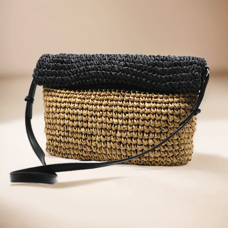 Bohemian Patchwork Straw Bag Paper Rope Woven Shoulder Bag Summer Knitting Crossbody Bags for Woman Travel Beach Bags 2024 Tote