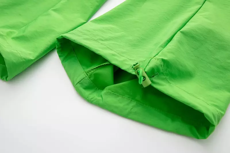 Calças femininas de paraquedas de nylon vintage, cintura elástica alta, calças femininas com cordão, moda chique, nova, 2023