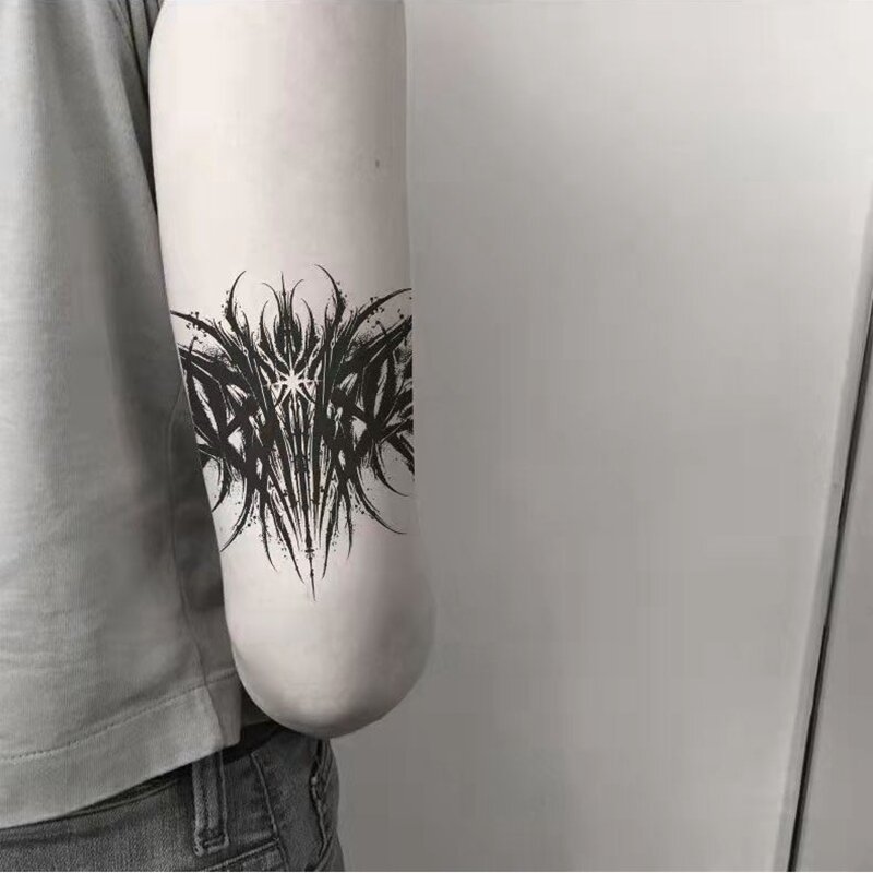 2022 Dark Gothic Thorns Neck Temporary Tattoo Stickers Waterproof Black Cool Men and Women Arm Body Art Fake Tattoo Calf Tattoo