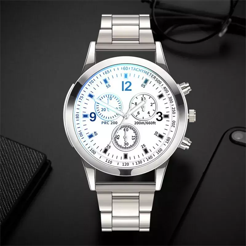 Montre-bracelet à quartz en acier inoxydable argenté pour hommes, ensemble de montres de sport, affaires décontractées, luxe, mode
