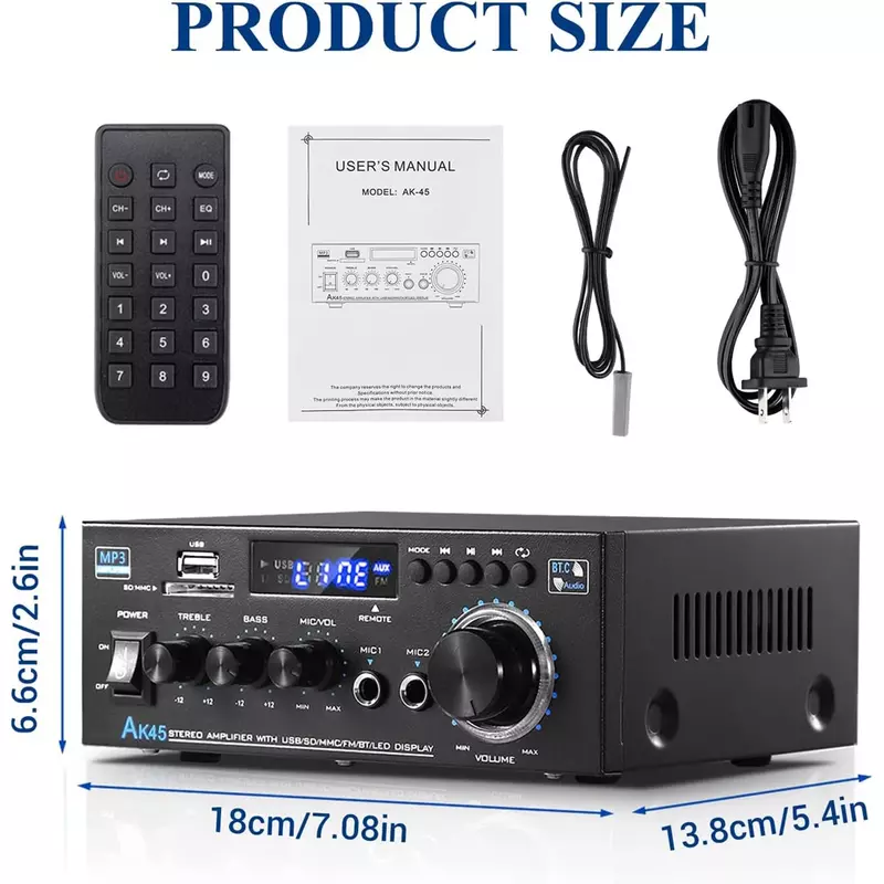 Amplificateur Stéréo HiFi AK45/AK35, Puissance Maximale 90W x 2, Canal 2.0, Bluetooth, Médailles pour Home Cinéma, Voiture, Audio