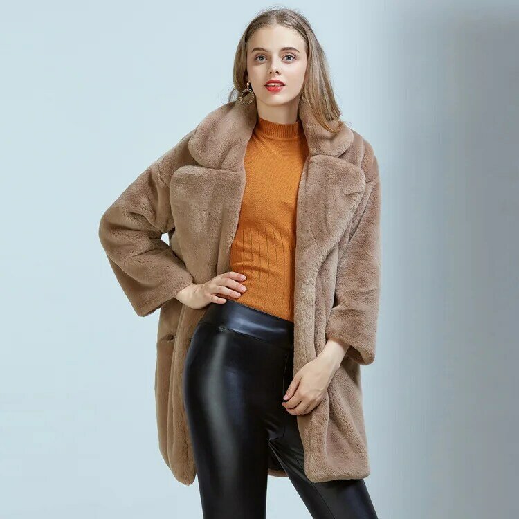 Cappotti in pelliccia sintetica da donna Cardigan solido colletto rovesciato giacche a maniche lunghe vestibilità ampia cappotto spesso tasca donna inverno 2024