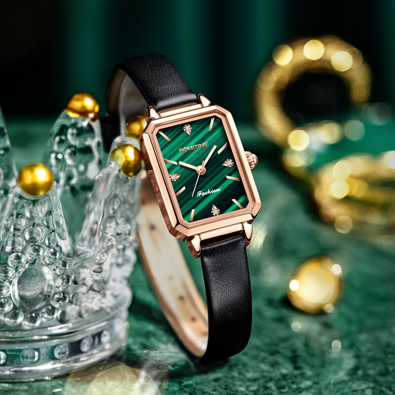 ROMÍTIMA-Relógio de quartzo quadrado verde feminino, relógio impermeável feminino, relógio de luxo de diamante, marca original superior, moda