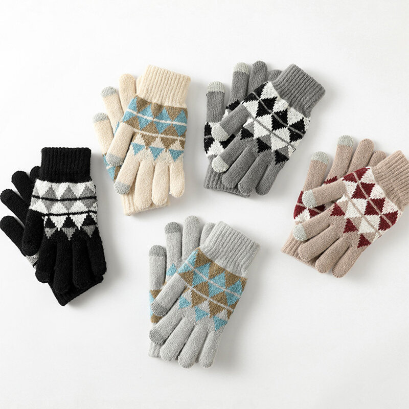 Nowe modne rękawiczki z dzianiny, zimowe, grube rękawiczki z ekranem dotykowym, damskie i męskie, ciepłe, jesienne, pluszowe, codzienne, kwadratowe rękawiczki jeździeckie