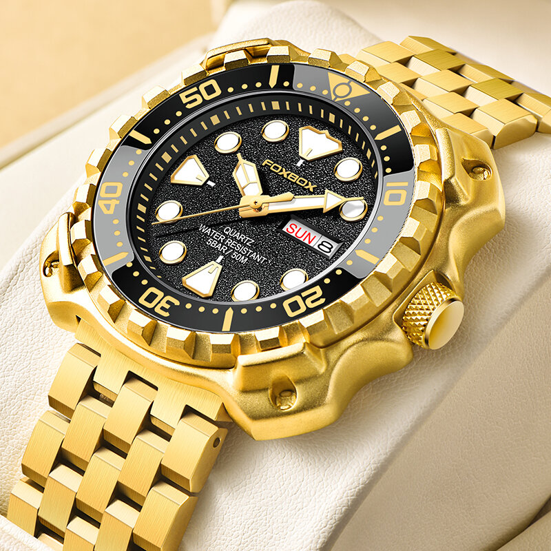 LIGE jam tangan bisnis 2023 pria, jam tangan merek FOXBOX pria modis tahan air 30M Quartz Chronograph Montre Homme