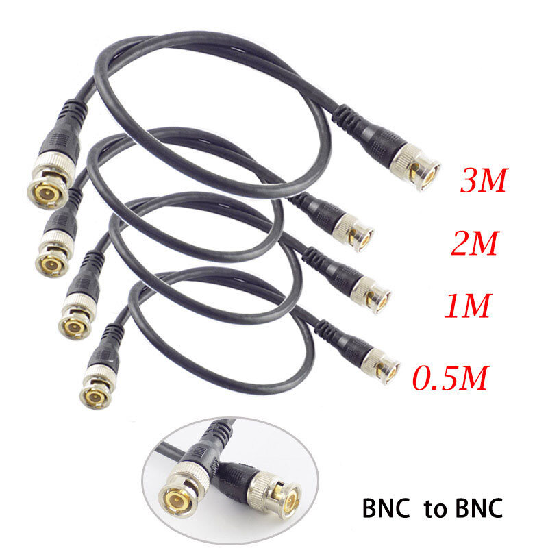 BNC macho para BNC macho adaptador conector do cabo, fio pigtail, câmera de CCTV, conexão BNC, acessórios do cabo, 0,5 m, 1m, 2m, 3m
