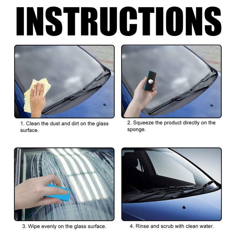 Agente di rivestimento per pellicole di vetro per Auto 30g detergente per vetri in pasta lucidante per la pulizia della pellicola dell'olio con spugna e asciugamano parabrezza anteriore dell'auto