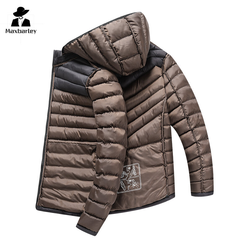 Jaket katun pria, musim gugur dan musim dingin, topi dapat dilepas baru, jaket hangat pendek dan kebesaran untuk orang paruh baya dan muda