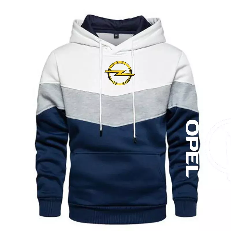 New Spring Autumn Men's OPEL Logo Patchwork Color Pullover Long Sleeve Hoodie Fashion Cotton Hoody Sweatshirt