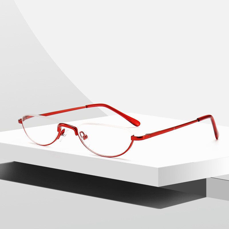 Kacamata Baca Semi Tanpa Bingkai Setengah Bulan Pembaca Kacamata Logam Kacamata Optik Kacamata Baca Portabel Antik Tanpa Bingkai
