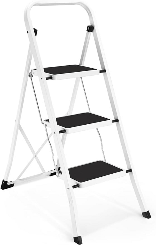 Soctone-大人用軽量折りたたみ式ステップツール、3ステップはしご、滑り止めペダル、ポータブル頑丈なスチールはしご、手すり