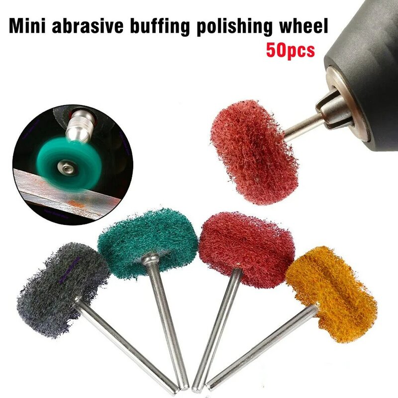 50pcs Mini Nylon Grinding Head Buffing Brush Scouring Pad Abrasive Polishing Wheel Burr for Rotary Tools/Polishers/Hand Drill