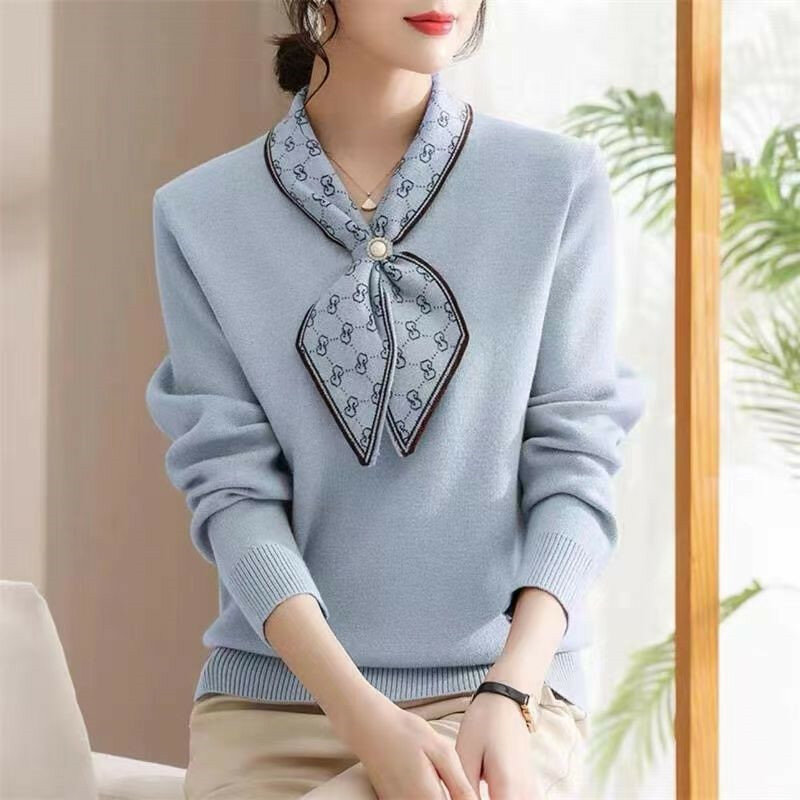 Fashion Knitted Sweater Pullover 2024 Spring Autumn Winter Clothing Sweater Middle Aged Women Knitwear Loose Bottomed Shirt Top