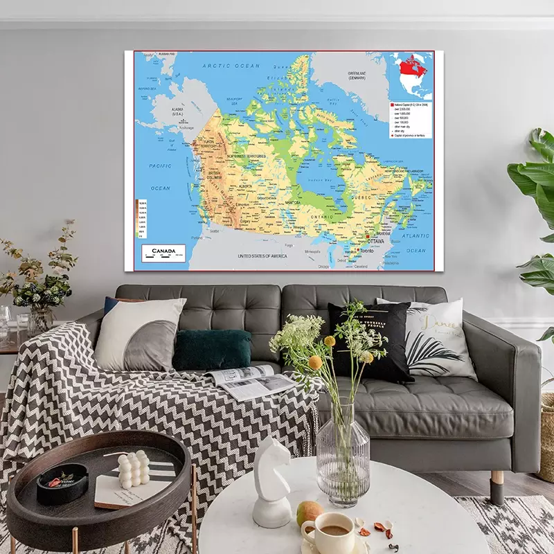150*100cm Die Kanada Topographische Karte In Französisch Unframed Poster und Drucke Wand Kunst Leinwand Gemälde Home Living room Decor