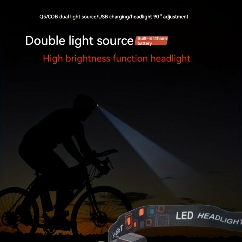 Tragbare leistungs starke Scheinwerfer USB-Aufladung LED-Licht im Freien starkes Licht Flutlicht Cob Kopf montiert Angeln/Laufen Scheinwerfer