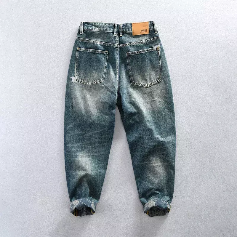 Модные новые мешковатые джинсы для мужчин, уличная одежда в стиле хип-хоп, джинсы Y2k, Синие рваные джинсы в стиле ретро, повседневные джинсовые брюки, удобные мужские брюки