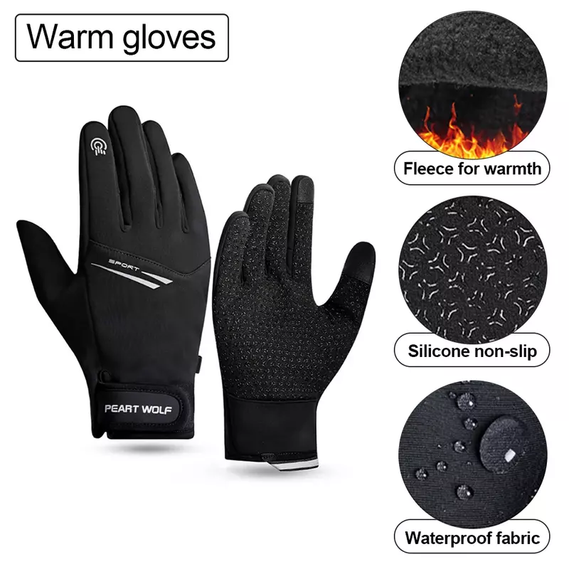 Outdoor Waterproof Gloves Autumn Winter Fleece Warm Windproof And Cold Resistant Equipment With Night Reflective Strip