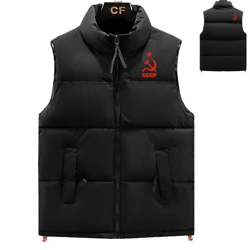 Jaket down Pria Musim Dingin 2023, kelas atas jaket berlapis katun pria logo CCCP cetakan warna sesuai mode kasual rompi bawah