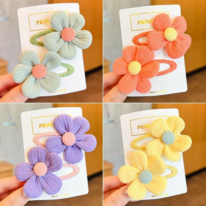 【2-Piece Set】Children's Cute Fabric Flower Pair Clip Hair Accessories Girl Hairpin Temperament Clip Baby Headdress Wholesale