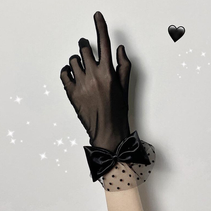 Женские черные летние перчатки для вождения с защитой от УФ-лучей, сетчатые перчатки, кружевные варежки, модные кружевные перчатки с закрытыми пальцами для девушек