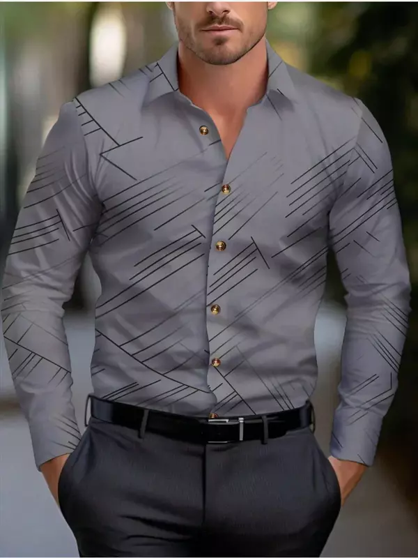2024 męskie nadruk w paski z długim rękawem do klapy koszula na guziki odzież uliczna casual koszula hawajska