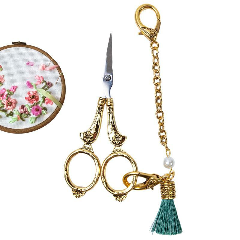 Tijeras de ganchillo con cadena, tijeras puntiagudas de hilo para coser, herramienta de artesanía