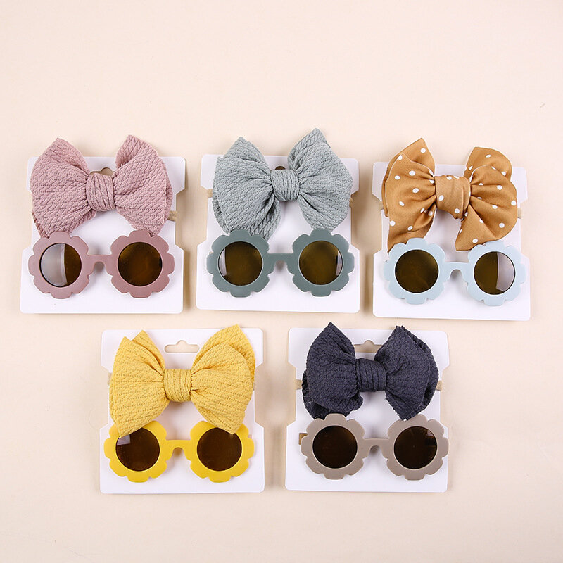 Acessórios para bebê menina headbands arcos elásticos faixas de cabelo floral óculos de sol conjunto verão infantil da criança das crianças meninas headwear