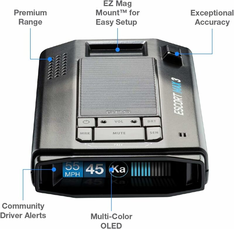 Escort Max 3 Laserradardetector-Bluetooth-Connectiviteit, Premium Bereik, Geavanceerde Filtering, Autolearn-Technologie