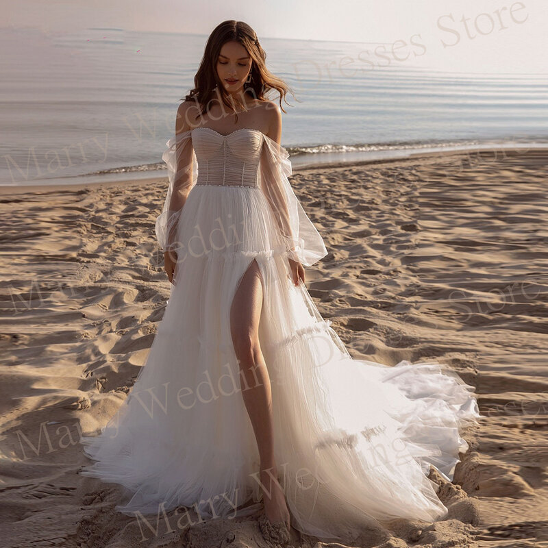 Robes de mariée A-ligne pour femmes, robe fendue sur le côté sexy, fascinante et moderne, chérie hors initiative, mariée, 2024