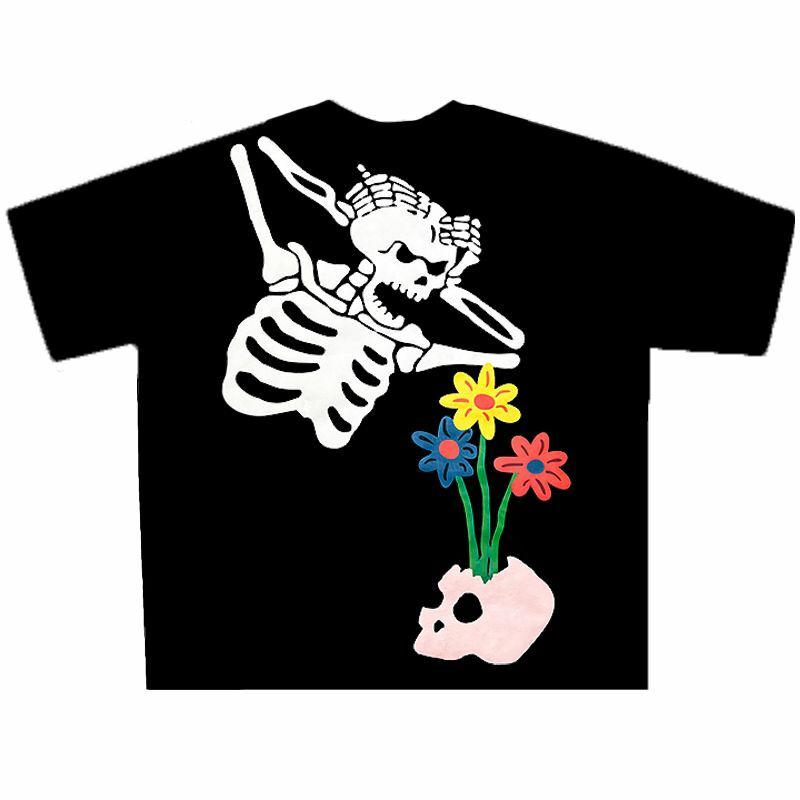 Kaus lengan pendek busa bunga tengkorak jalanan Retro Amerika gaya Punk baru kaus berkualitas terbaik uniseks pakaian kawaii