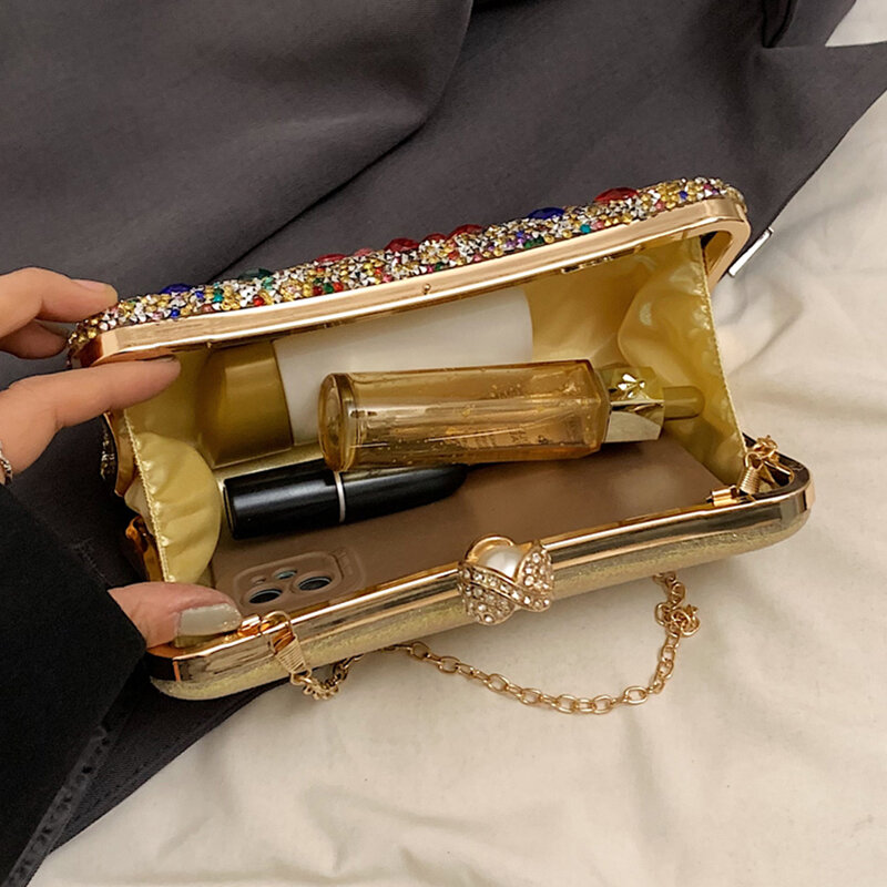 Bolso de mano de lujo con diamantes de colores para mujer, Cartera de mano de noche de diseñador para fiesta, bolso cruzado para teléfono, bolsa para lápiz labial, 2024