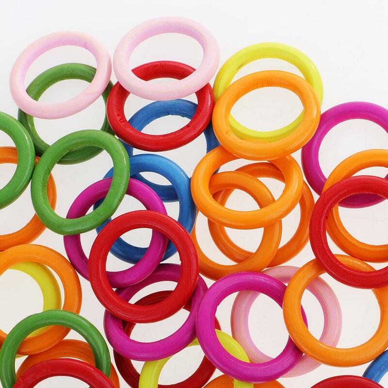 50แหวนไม้ที่มีสีสันแหวนไม้สำหรับงานฝีมือจี้และการเชื่อมต่อเครื่องประดับทำ (3.3ซม.)
